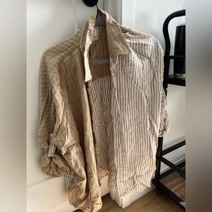 American Eagle Light Brown Striped Button Up/Flannel